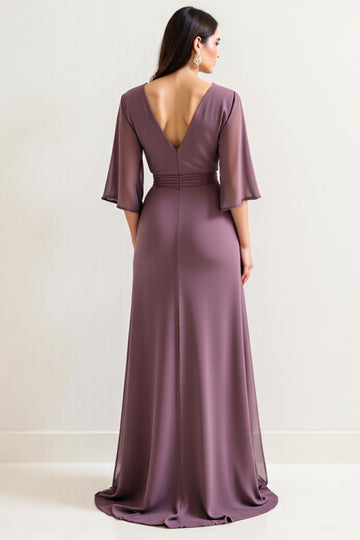 Violet Une Ligne Col V Mère De La Mariée Robe Avec Fente